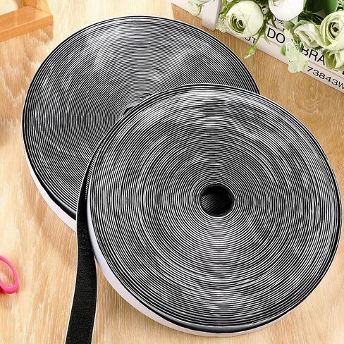 Maitys 4 Rolls 2 Inch x 82 Feet Hook and Loop Strips with Adhesive Glue Double Sided Tape Bulk Sticky Hook and Loop Tape Interlocking Nylon Fabric Strips Multipurpose Back Fastener, Black in Saudi Arabia