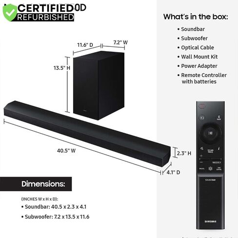 Samsung HW-B750D/ZA 5.1ch Soundbar with Dolby Virtual:X DTS 2024 (Renewed) Bundle with 2 YR CPS Enhanced Protection Pack in Saudi Arabia
