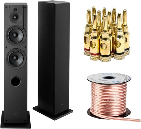Sony SS-CS3M2 3-Way Floorstanding Single Speaker System with Hi-Res Audio with Super Tweeter (Black) and Accessories Bundle (4 Items) in Saudi Arabia