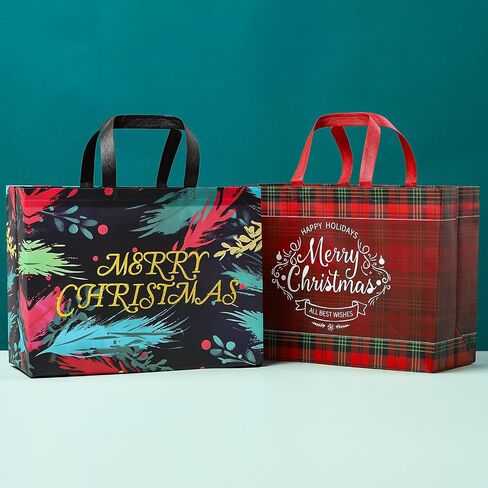 YANGTE Christmas Gift Bags Extra Large 12 packs Christmas Bags With Handle Reusable Non-Woven Tote Bags Holiday Gift Bags for Xmas Open Size 16.7 * 6.9 * 12.6in in Kuwait