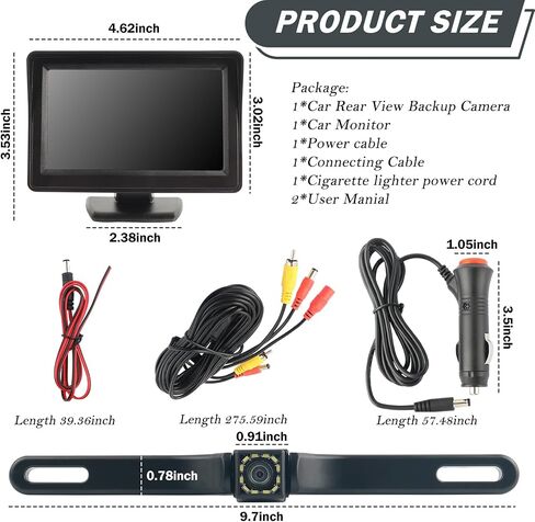 Backup Camera for Car,Plug & Play Car Back up Camera with 90 Degree Wide Angle & Night Vision Design,Power Cord,Multi-Function 12 LED HD Backup Cameras with Monitor Cars Accessories in Saudi Arabia