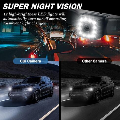 Backup Camera for Car,Plug & Play Car Back up Camera with 90 Degree Wide Angle & Night Vision Design,Power Cord,Multi-Function 12 LED HD Backup Cameras with Monitor Cars Accessories in Saudi Arabia