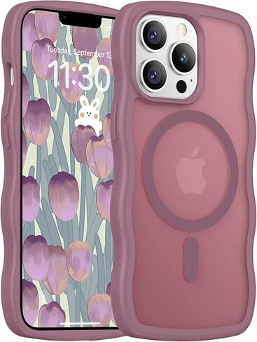 Magnetic for iPhone 13 Case & iPhone 14 Case, Compatible with MagSafe Cute Wave Non-Slip Translucent Matte Easier Grip Shockproof Phone Case for iPhone 13 and iPhone 14, Pink in Saudi Arabia