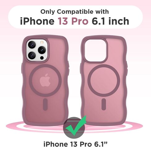 Magnetic for iPhone 13 Case & iPhone 14 Case, Compatible with MagSafe Cute Wave Non-Slip Translucent Matte Easier Grip Shockproof Phone Case for iPhone 13 and iPhone 14, Pink in Saudi Arabia