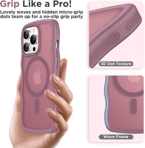 Magnetic for iPhone 13 Case & iPhone 14 Case, Compatible with MagSafe Cute Wave Non-Slip Translucent Matte Easier Grip Shockproof Phone Case for iPhone 13 and iPhone 14, Pink in Saudi Arabia