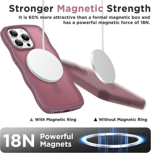 Magnetic for iPhone 13 Case & iPhone 14 Case, Compatible with MagSafe Cute Wave Non-Slip Translucent Matte Easier Grip Shockproof Phone Case for iPhone 13 and iPhone 14, Pink in Saudi Arabia
