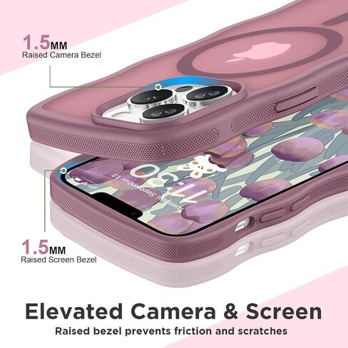 Magnetic for iPhone 13 Case & iPhone 14 Case, Compatible with MagSafe Cute Wave Non-Slip Translucent Matte Easier Grip Shockproof Phone Case for iPhone 13 and iPhone 14, Pink in Saudi Arabia