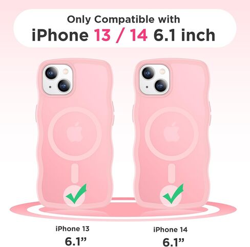 Magnetic for iPhone 13 Case & iPhone 14 Case, Compatible with MagSafe Cute Wave Non-Slip Translucent Matte Easier Grip Shockproof Phone Case for iPhone 13 and iPhone 14, Pink in Saudi Arabia