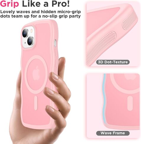 Magnetic for iPhone 13 Case & iPhone 14 Case, Compatible with MagSafe Cute Wave Non-Slip Translucent Matte Easier Grip Shockproof Phone Case for iPhone 13 and iPhone 14, Pink in Saudi Arabia