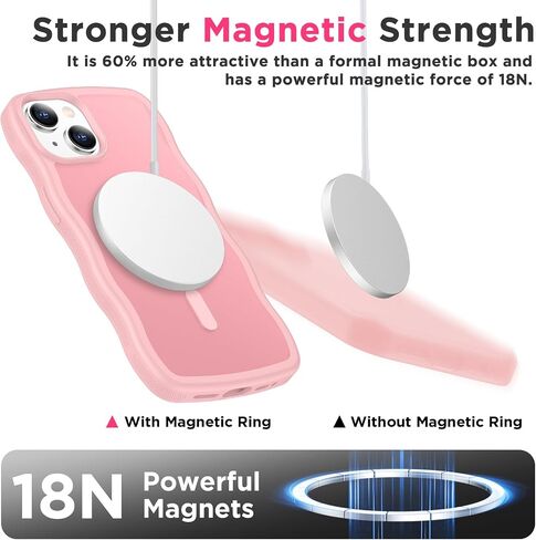 Magnetic for iPhone 13 Case & iPhone 14 Case, Compatible with MagSafe Cute Wave Non-Slip Translucent Matte Easier Grip Shockproof Phone Case for iPhone 13 and iPhone 14, Pink in Saudi Arabia