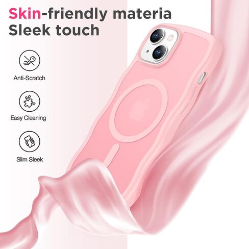 Magnetic for iPhone 13 Case & iPhone 14 Case, Compatible with MagSafe Cute Wave Non-Slip Translucent Matte Easier Grip Shockproof Phone Case for iPhone 13 and iPhone 14, Pink in Saudi Arabia