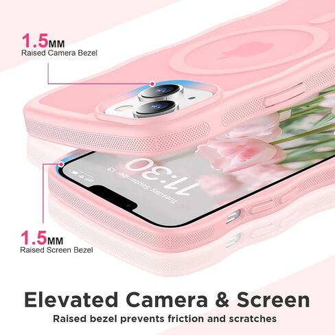 Magnetic for iPhone 13 Case & iPhone 14 Case, Compatible with MagSafe Cute Wave Non-Slip Translucent Matte Easier Grip Shockproof Phone Case for iPhone 13 and iPhone 14, Pink in Saudi Arabia