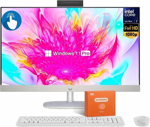 HP 27 Inch Business All-in-One Desktop Computer, 27" FHD IPS Touchscreen, Intel 12-core Ultra 7 155U (Beats i7-1355U), 32 GB DDR5, 1 TB SSD, Wireless KB & Mouse, Wi-Fi 6, Windows 11 Pro, Accessories in Saudi Arabia