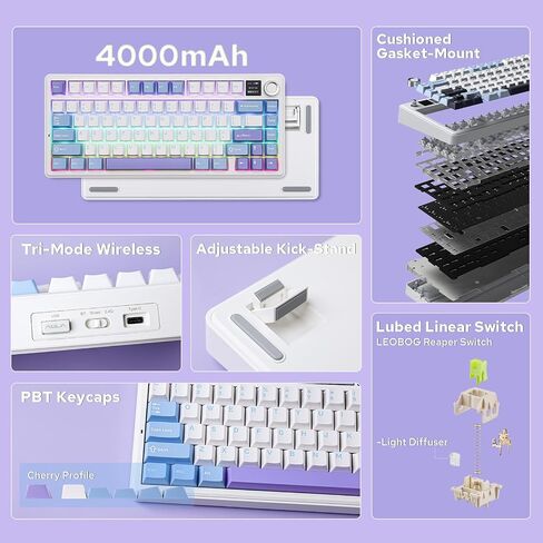 EPOMAKER X Aula F75 MAX Wireless Mechanical Keyboard+Mix 1.8m Coiled Keyboard Cable, USB C to USB A TPU Cable for Mechanical Gaming Keyboard in Saudi Arabia