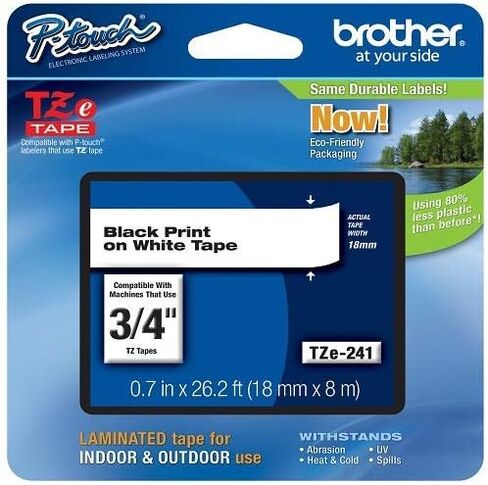 Brother Genuine P-Touch TZE-241 Tape, 3/4" (0.70") Standard Laminated P-Touch Tape, Black on White, Perfect for Indoor or Outdoor Use, Water Resistant, 26.2 Feet (8M), 14 Pack in Saudi Arabia