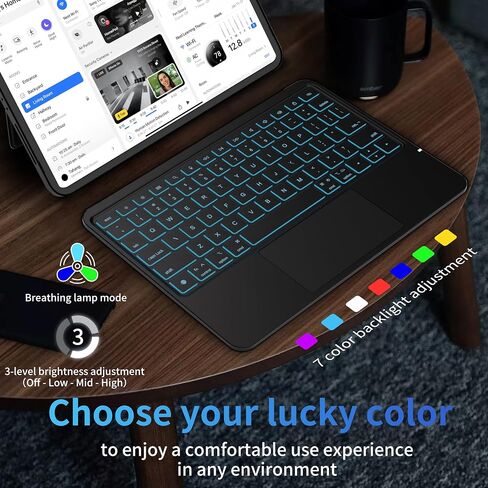 حالة لوحة المفاتيح للجيل العاشر من iPad (10.9 "2022) و iPad 11th (A16 ، 2025) ، لوحة المفاتيح اللاسلكية القابلة للفصل المغناطيسية للجيل العاشر من iPad مع 7 ألوان خلفية ملونة ، لوحة تتبع متعددة اللمس (أسود) in Kuwait