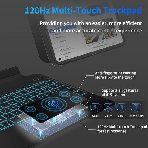 حالة لوحة المفاتيح للجيل العاشر من iPad (10.9 "2022) و iPad 11th (A16 ، 2025) ، لوحة المفاتيح اللاسلكية القابلة للفصل المغناطيسية للجيل العاشر من iPad مع 7 ألوان خلفية ملونة ، لوحة تتبع متعددة اللمس (أسود) in Kuwait