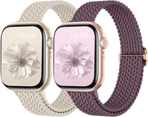 JKD Slim Braided Solo Loop Compatible for Apple Watch Band 38mm 40mm 41mm 42mm 44mm 45mm 46mm 49mm Women Men, Stretchy Durable Nylon Sport Strap for iWatch Series 10 9 8 7 6 5 4 3 2 SE Ultra 2, 2 Pack in Kuwait