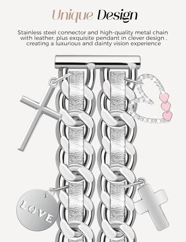 Silver Metal Band with Charms Women 20mm Adjustable Double Chain Watch Strap Compatible with Samsung Galaxy Watch 7/6/5/4/Active 2/4 6 Classic/5 Pro/FE 40mm 42mm 43mm 44mm 45mm 46mm 47mm in Saudi Arabia