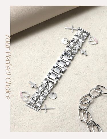 Silver Metal Band with Charms Women 20mm Adjustable Double Chain Watch Strap Compatible with Samsung Galaxy Watch 7/6/5/4/Active 2/4 6 Classic/5 Pro/FE 40mm 42mm 43mm 44mm 45mm 46mm 47mm in Saudi Arabia