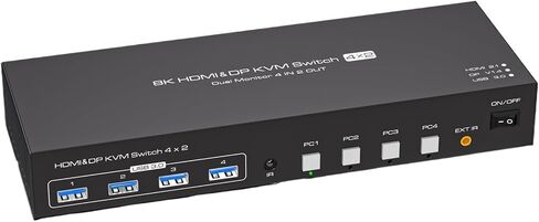 KVM Switch 2 شاشات 4 أجهزة الكمبيوتر 4K 120Hz DisplayPort USB 3.0 Switcher لـ 4 PC Share Mouse (AU Power Adapter) in Saudi Arabia