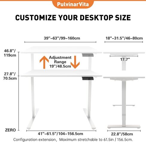 Dual Motor Standing Desk Frame 256 lbs Weight Capacity, Stand up Desk Frame Workstation, Electric Adjustable Legs, 3 Memory Height Settings, with Cable Management Tray, 2pcs Headphone Hook in Saudi Arabia