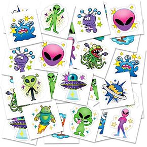 ArtCreativity Alien Temporary Tattoos for Kids, Pack of 144, Funny Extraterrestrial Tattoos, Outer Space Birthday Party Favors, Goodie Bag Fillers, Non-Candy Halloween Treats, 12 Assorted Designs in Kuwait