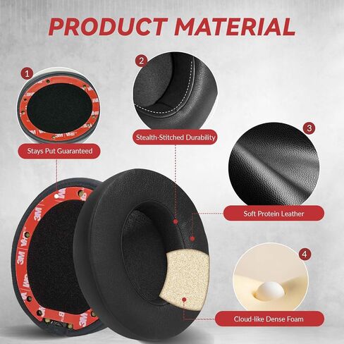 Aurivor Replacement Ear Pads Cushions for Beats Studio 2 & 3 (B0501, B0500) Wireless & Wired Headphones, Earpads Covers with Premium Protein Leather, Softer Memory Foam, Stronger Adhesive(Red) in Saudi Arabia