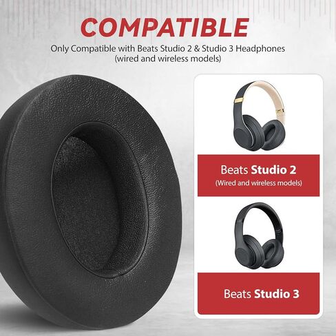 Aurivor Replacement Ear Pads Cushions for Beats Studio 2 & 3 (B0501, B0500) Wireless & Wired Headphones, Earpads Covers with Premium Protein Leather, Softer Memory Foam, Stronger Adhesive(Red) in Saudi Arabia