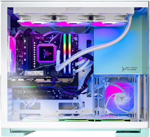 Skytech Gaming Aqua سطح المكتب PC ، Ryzen 7 9800x3d 4.7 GHz (5.2 GHz Turbo) ، NVIDIA RTX 5080 16GB ، 2TB Gen4 NVME SSD ، 32GB DDR5 RAM 6000 RGB ، 850W GOLD ATX 3 PSU ، 360 MEL AGB AIO ، WI-FI in Saudi Arabia