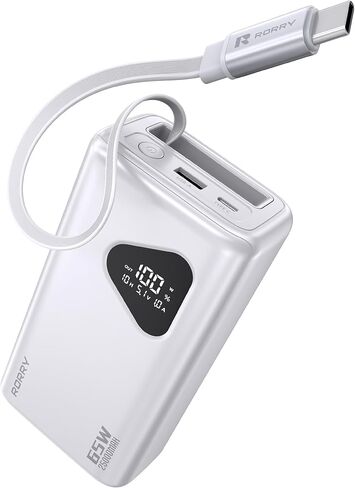 Rorry Laptop Power Bank ، 25000mah 65W محمول محمول شاحن Banta Bank Pant PD Fast Charger مدمجة في كابلات قابلة للسحب ، لسلسلة iPhone 16/15 ، MacBook ، Samsung ، Dell ، XPS ، iPad ، Steam Deck ، White in Saudi Arabia