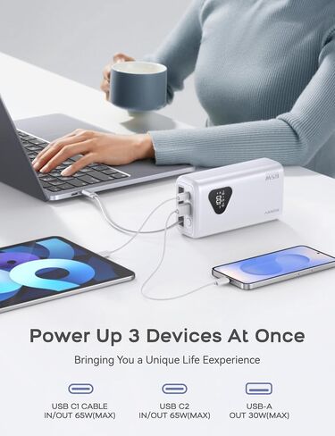 Rorry Laptop Power Bank ، 25000mah 65W محمول محمول شاحن Banta Bank Pant PD Fast Charger مدمجة في كابلات قابلة للسحب ، لسلسلة iPhone 16/15 ، MacBook ، Samsung ، Dell ، XPS ، iPad ، Steam Deck ، White in Saudi Arabia
