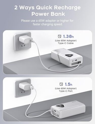 Rorry Laptop Power Bank ، 25000mah 65W محمول محمول شاحن Banta Bank Pant PD Fast Charger مدمجة في كابلات قابلة للسحب ، لسلسلة iPhone 16/15 ، MacBook ، Samsung ، Dell ، XPS ، iPad ، Steam Deck ، White in Saudi Arabia