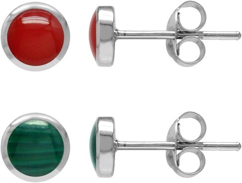 Silvershake 4MM Petite Round Shape Cabochon Gemstones White Gold Plated or 18K Gold Plated 925 Sterling Silver Stud Post Birthstone Earrings Jewelry for Women or Teens Second or third Hole Piercing in Kuwait