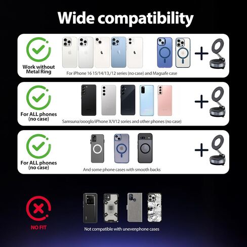 Magnetic Car Phone Holder 360° Reinforced 96LBS Ultra Suction Cup Phone Mount for MagSafe Cell Phone Holders for Your Car/Gym/Mirror Mount for iPhone & Android 2026 Upgraded in Saudi Arabia