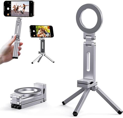 حامل ترايبود الهاتف المحمول المغناطيسي ، حامل هاتف قابل للطي محمول ، متوافق مع أجهزة iPhone/Android ، مثالية للسفر والتسلق الجبلي (الفضة) in Kuwait