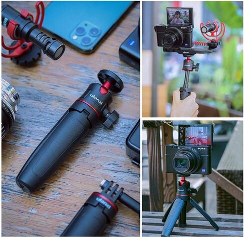 ULANZI MT-08 Extension Rod Tripod Mini Selfie Stick Tripod Stand Handle Grip for iPhone 11 Pro Max Samsung Camera Sony Canon Nikon Vlogging Smartphone Mobile Phone Black/red in Kuwait