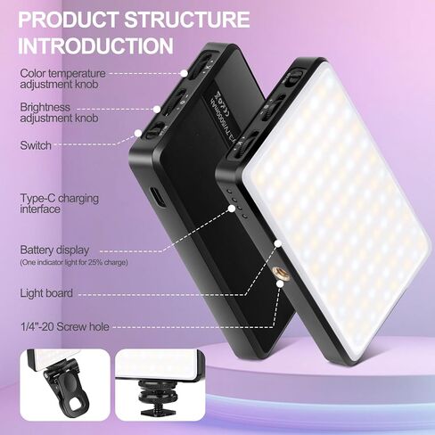 120 LED Cell Phone Selfie Lights - 3 Light Modes, 10-Level Brightness, 5000mAh Rechargeable Battery, Clip-On Fill Light for iPhone, Android, Laptop, Vlogging, TikTok, Video Calls, Makeup in Saudi Arabia