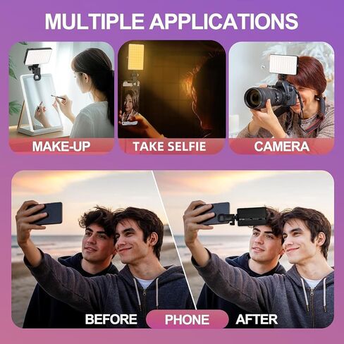 120 LED Cell Phone Selfie Lights - 3 Light Modes, 10-Level Brightness, 5000mAh Rechargeable Battery, Clip-On Fill Light for iPhone, Android, Laptop, Vlogging, TikTok, Video Calls, Makeup in Saudi Arabia