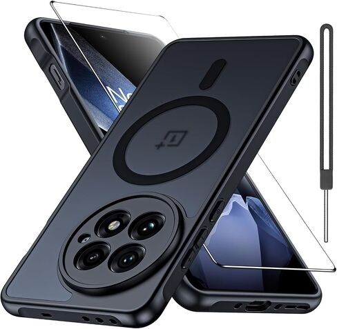 حالة غير لامعة لـ OnePlus 13R 5G مع واقي الشاشة ، متوافق مع Magsafe ، [حزام معصم] حماية العسكرية المقاومة للصدمات المغناطيسية الشفافة الخلفية الشفافة الظهر (أسود) in Saudi Arabia