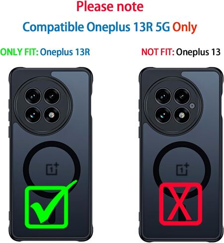 حالة غير لامعة لـ OnePlus 13R 5G مع واقي الشاشة ، متوافق مع Magsafe ، [حزام معصم] حماية العسكرية المقاومة للصدمات المغناطيسية الشفافة الخلفية الشفافة الظهر (أسود) in Saudi Arabia