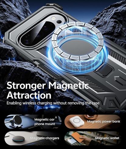 FNTCASE لـ Google Pixel 10-Pro-XL Case: لـ 9 Pro XL Case مع حامل Ring Magnetic Kickstand و Belt-Clip Military Grade Grading Protction Progged Phone Cover 5G-6.8 Inch (Black) in Saudi Arabia