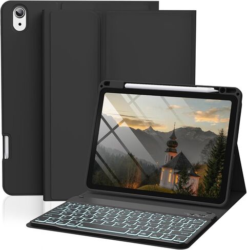 بالنسبة إلى حالة iPad Air 11 بوصة مع لوحة المفاتيح (M3/M2 ، 2025/2024) ، 7 ألوان غطاء لوحة مفاتيح لاسلكية قابلة للفصل مع حامل قلم رصاص ، لجيل iPad Air 5/4th ، الوردي in Kuwait