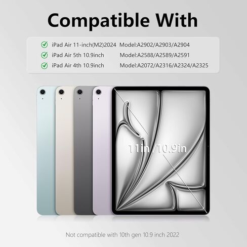 بالنسبة إلى حالة iPad Air 11 بوصة مع لوحة المفاتيح (M3/M2 ، 2025/2024) ، 7 ألوان غطاء لوحة مفاتيح لاسلكية قابلة للفصل مع حامل قلم رصاص ، لجيل iPad Air 5/4th ، الوردي in Kuwait