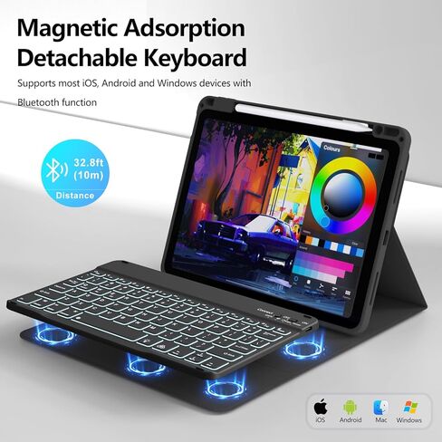 بالنسبة إلى حالة iPad Air 11 بوصة مع لوحة المفاتيح (M3/M2 ، 2025/2024) ، 7 ألوان غطاء لوحة مفاتيح لاسلكية قابلة للفصل مع حامل قلم رصاص ، لجيل iPad Air 5/4th ، الوردي in Kuwait