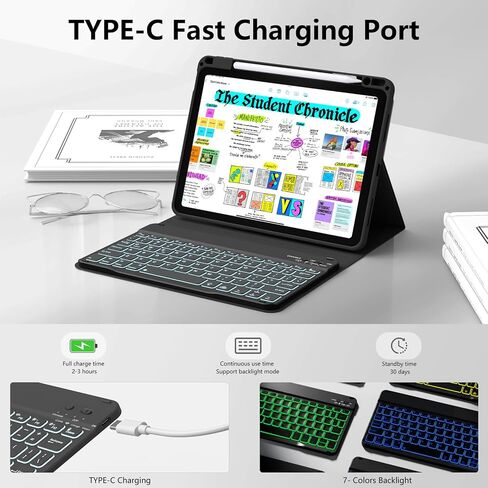 بالنسبة إلى حالة iPad Air 11 بوصة مع لوحة المفاتيح (M3/M2 ، 2025/2024) ، 7 ألوان غطاء لوحة مفاتيح لاسلكية قابلة للفصل مع حامل قلم رصاص ، لجيل iPad Air 5/4th ، الوردي in Kuwait