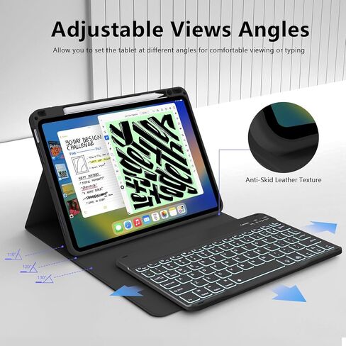 بالنسبة إلى حالة iPad Air 11 بوصة مع لوحة المفاتيح (M3/M2 ، 2025/2024) ، 7 ألوان غطاء لوحة مفاتيح لاسلكية قابلة للفصل مع حامل قلم رصاص ، لجيل iPad Air 5/4th ، الوردي in Kuwait