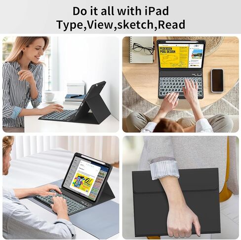 بالنسبة إلى حالة iPad Air 11 بوصة مع لوحة المفاتيح (M3/M2 ، 2025/2024) ، 7 ألوان غطاء لوحة مفاتيح لاسلكية قابلة للفصل مع حامل قلم رصاص ، لجيل iPad Air 5/4th ، الوردي in Kuwait