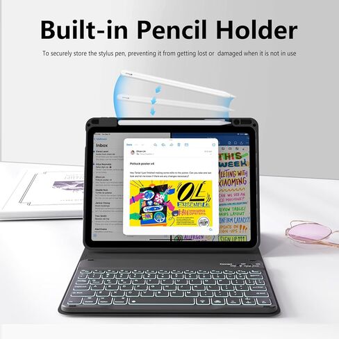 بالنسبة إلى حالة iPad Air 11 بوصة مع لوحة المفاتيح (M3/M2 ، 2025/2024) ، 7 ألوان غطاء لوحة مفاتيح لاسلكية قابلة للفصل مع حامل قلم رصاص ، لجيل iPad Air 5/4th ، الوردي in Kuwait