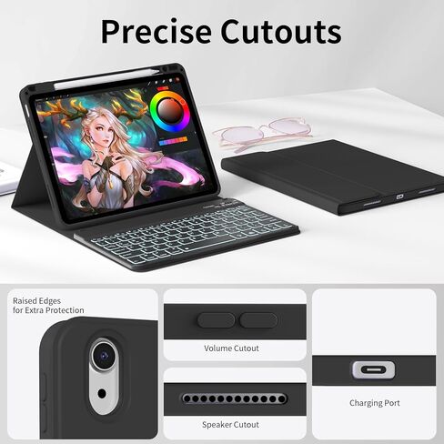 بالنسبة إلى حالة iPad Air 11 بوصة مع لوحة المفاتيح (M3/M2 ، 2025/2024) ، 7 ألوان غطاء لوحة مفاتيح لاسلكية قابلة للفصل مع حامل قلم رصاص ، لجيل iPad Air 5/4th ، الوردي in Kuwait